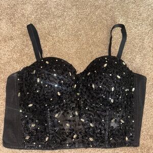 Black Beaded Bustier Top